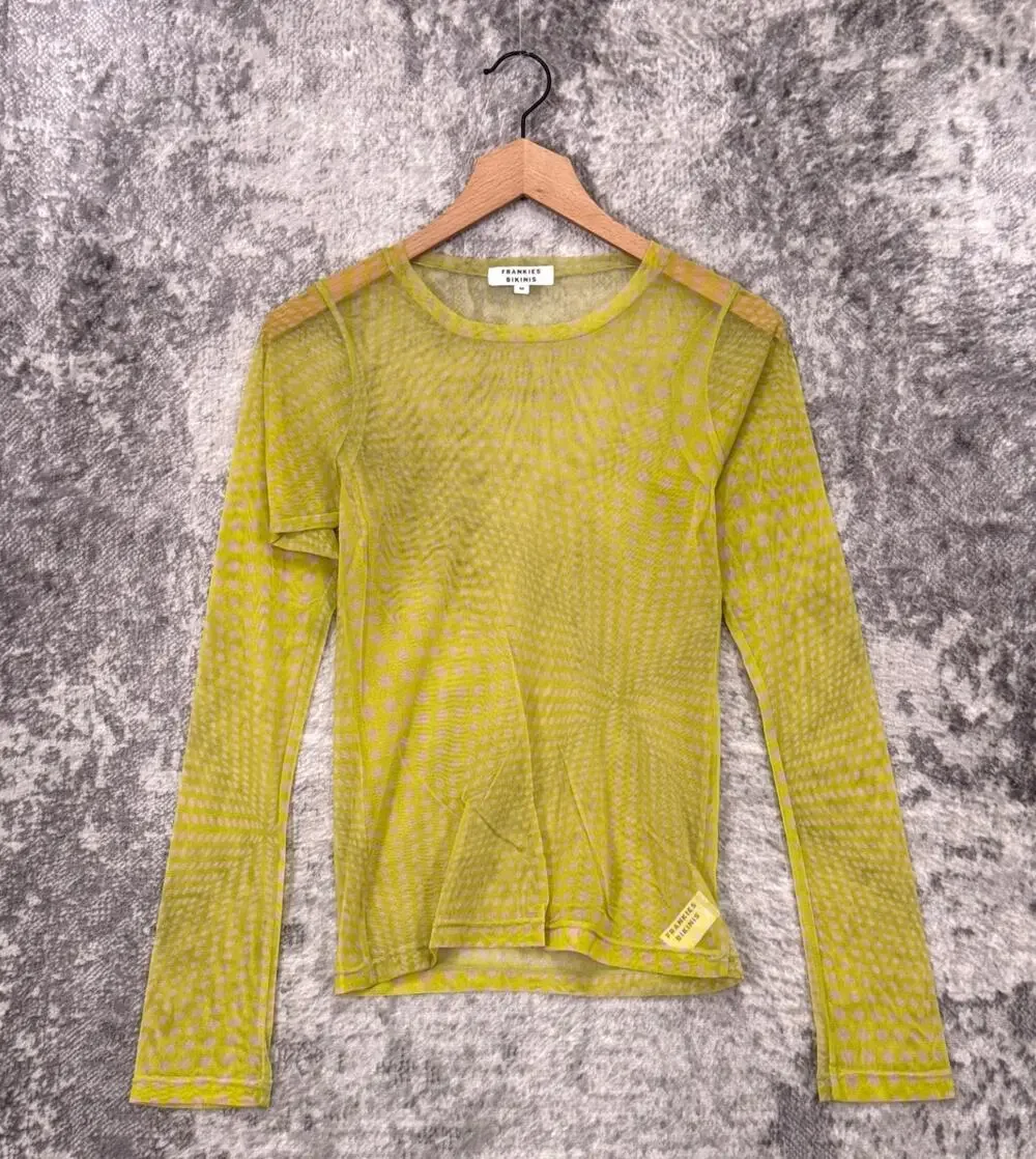 Frankies Bikinis Mesh Top Medium Womens Green Coverup Long Sleeve